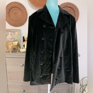 Vineyard Vines black velvet and pink silk peacoat style blazer jacket,